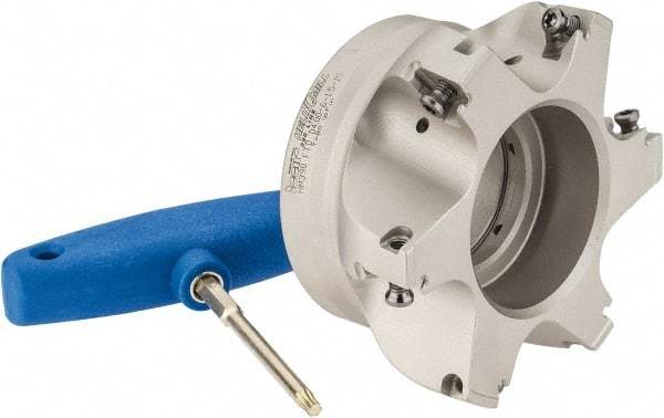 Iscar - 6 Inserts, 4" Cut Diam, 1-1/2" Arbor Diam, 0.512" Max Depth of Cut, Indexable Square-Shoulder Face Mill - 0/90° Lead Angle, 2" High, HM390 TDKT 1505 Insert Compatibility, Through Coolant, Series HeliIQMill - Benchmark Tooling