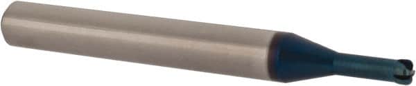 Accupro - 1/8", 4 Flute, Single End, Solid Carbide, 1/32" Corner Radius End Mill - 2-1/4" OAL, 0° Helix, Right Hand Flute, 0.05" LOC, Right Hand Cut, 3/8" Extended Reach - Benchmark Tooling