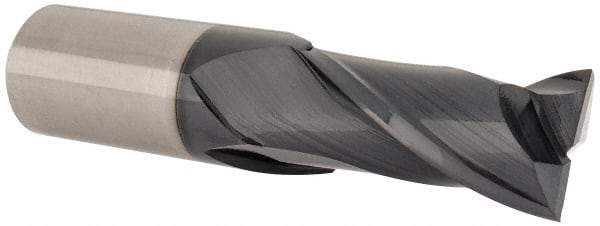 Accupro - 1", 2" LOC, 1" Shank Diam, 4-1/2" OAL, 2 Flute, Solid Carbide Square End Mill - Single End, TiAlN Finish, Spiral Flute, 30° Helix, Centercutting, Right Hand Cut, Right Hand Flute - Benchmark Tooling