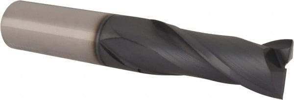 Accupro - 3/4", 2" LOC, 3/4" Shank Diam, 4-1/2" OAL, 2 Flute, Solid Carbide Square End Mill - Single End, TiAlN Finish, Spiral Flute, 30° Helix, Centercutting, Right Hand Cut, Right Hand Flute - Benchmark Tooling