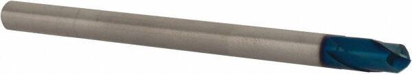 Accupro - 1/4" Diam, 1/4" LOC, 2 Flute Solid Carbide Ball End Mill - Blue Finish, Single End, 3-1/2" OAL, 1/4" Shank Diam, Spiral Flute - Benchmark Tooling