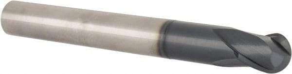 Accupro - 3/4" Diam, 3/4" LOC, 2 Flute Solid Carbide Ball End Mill - TiAlN Finish, Single End, 6-1/4" OAL, 3/4" Shank Diam, Spiral Flute - Benchmark Tooling