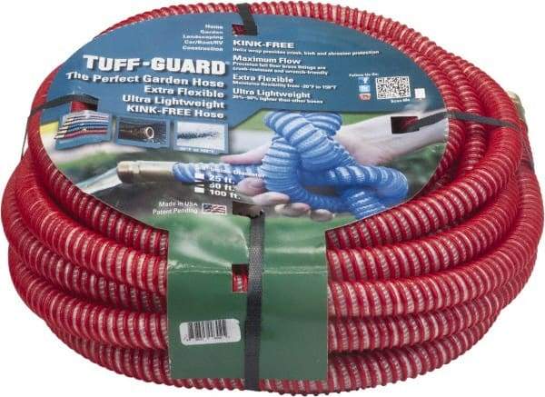 JGB Enterprises - 50' Long Garden Hose - 5/8" Diam, 5/8" GHT, Polypropylene, 100 psi, Hot Water Compatible, All Season, Red - Benchmark Tooling