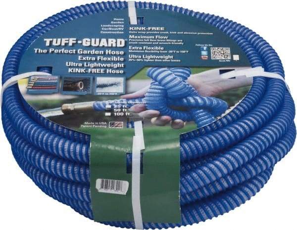 JGB Enterprises - 25' Long Garden Hose - 5/8" Diam, 5/8" GHT, Polypropylene, 100 psi, Hot Water Compatible, All Season, Blue - Benchmark Tooling