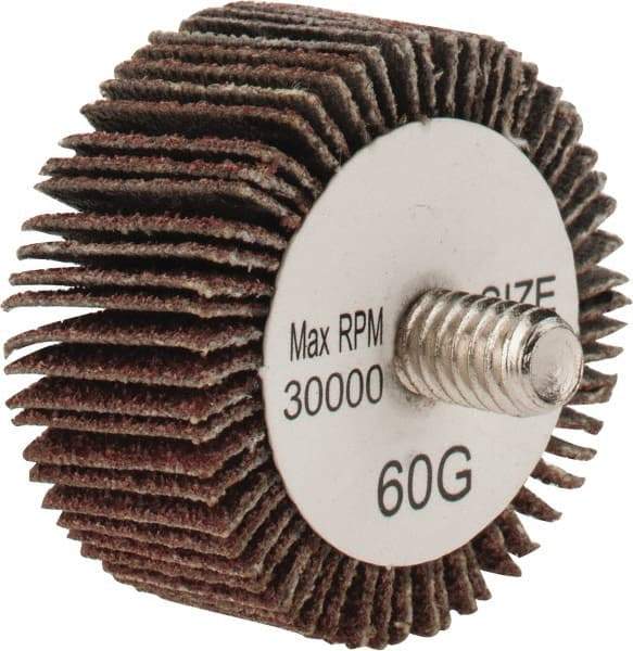 Tru-Maxx - 1-3/8" Diam x 5/8" Face Width, Medium Aluminum Oxide Coated Mounted Flap Wheel - 1/4-20 Threaded Mount, 60 Grit, 30,000 Max RPM - Benchmark Tooling