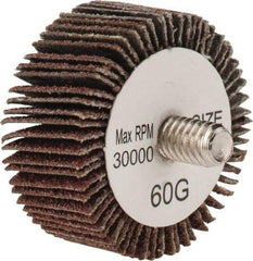 Tru-Maxx - 1-3/8" Diam x 5/8" Face Width, Medium Aluminum Oxide Coated Mounted Flap Wheel - 1/4-20 Threaded Mount, 60 Grit, 30,000 Max RPM - Benchmark Tooling