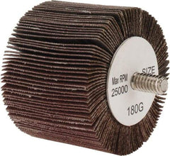 Tru-Maxx - 2" Diam x 1-1/2" Face Width, Fine Aluminum Oxide Coated Mounted Flap Wheel - 1/4-20 Threaded Mount, 180 Grit, 25,000 Max RPM - Benchmark Tooling