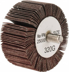 Tru-Maxx - 2" Diam x 1" Face Width, Extra Fine Aluminum Oxide Coated Mounted Flap Wheel - 1/4-20 Threaded Mount, 320 Grit, 25,000 Max RPM - Benchmark Tooling