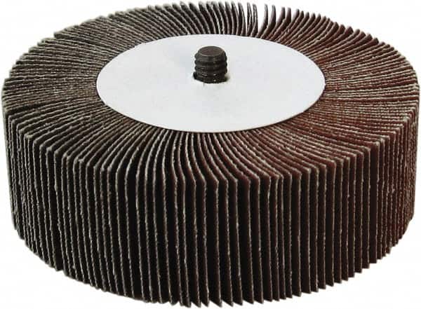 Tru-Maxx - 3" Diam x 3/4" Face Width, Fine Aluminum Oxide Coated Mounted Flap Wheel - 1/4-20 Threaded Mount, 120 Grit, 20,000 Max RPM - Benchmark Tooling