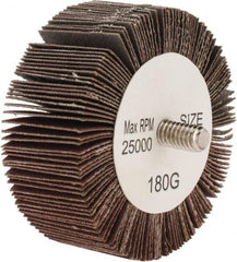 Tru-Maxx - 2-1/2" Diam x 1" Face Width, Very Fine Aluminum Oxide Coated Mounted Flap Wheel - 1/4-20 Threaded Mount, 180 Grit, 25,000 Max RPM - Benchmark Tooling