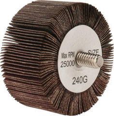 Tru-Maxx - 2" Diam x 1" Face Width, Very Fine Aluminum Oxide Coated Mounted Flap Wheel - 1/4-20 Threaded Mount, 240 Grit, 25,000 Max RPM - Benchmark Tooling