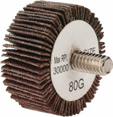 Tru-Maxx - 1-3/8" Diam x 5/8" Face Width, Medium Aluminum Oxide Coated Mounted Flap Wheel - 1/4-20 Threaded Mount, 80 Grit, 30,000 Max RPM - Benchmark Tooling