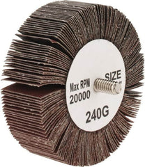 Tru-Maxx - 3" Diam x 1" Face Width, Very Fine Aluminum Oxide Coated Mounted Flap Wheel - 1/4-20 Threaded Mount, 240 Grit, 20,000 Max RPM - Benchmark Tooling