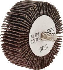 Tru-Maxx - 2" Diam x 3/4" Face Width, Medium Aluminum Oxide Coated Mounted Flap Wheel - 1/4-20 Threaded Mount, 60 Grit, 25,000 Max RPM - Benchmark Tooling