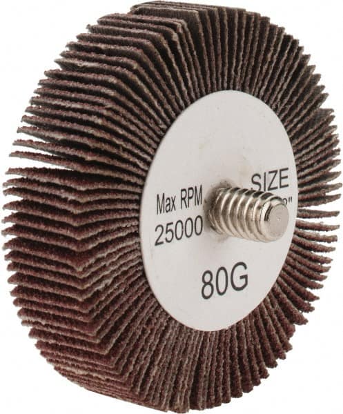 Tru-Maxx - 2" Diam x 1/2" Face Width, Medium Aluminum Oxide Coated Mounted Flap Wheel - 1/4-20 Threaded Mount, 80 Grit, 25,000 Max RPM - Benchmark Tooling