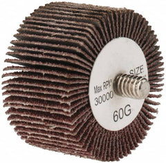 Tru-Maxx - 1-1/2" Diam x 1" Face Width, Medium Aluminum Oxide Coated Mounted Flap Wheel - 1/4-20 Threaded Mount, 60 Grit, 30,000 Max RPM - Benchmark Tooling