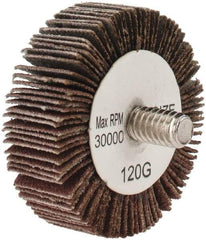 Tru-Maxx - 1-1/2" Diam x 1/2" Face Width, Fine Aluminum Oxide Coated Mounted Flap Wheel - 1/4-20 Threaded Mount, 120 Grit, 30,000 Max RPM - Benchmark Tooling