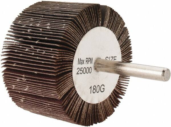 Tru-Maxx - 2-1/2" Diam x 1-1/2" Face Width, Very Fine Aluminum Oxide Coated Mounted Flap Wheel - 1/4" Shank Mount, 180 Grit, 25,000 Max RPM - Benchmark Tooling