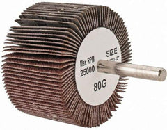 Tru-Maxx - 2-1/2" Diam x 1-1/2" Face Width, Medium Aluminum Oxide Coated Mounted Flap Wheel - 1/4" Shank Mount, 80 Grit, 25,000 Max RPM - Benchmark Tooling