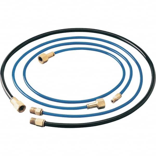 Dynabrade - 1/4" ID x 3/8" OD 6' Long Hose - Female/Male Ends, 90 Working psi, 1/4" Fitting, Black & Blue - Benchmark Tooling