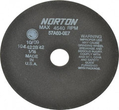 Norton - 8" 60 Grit Aluminum Oxide Cutoff Wheel - 1/16" Thick, 1-1/4" Arbor, 4,540 Max RPM, Use with Stationary Grinders - Benchmark Tooling