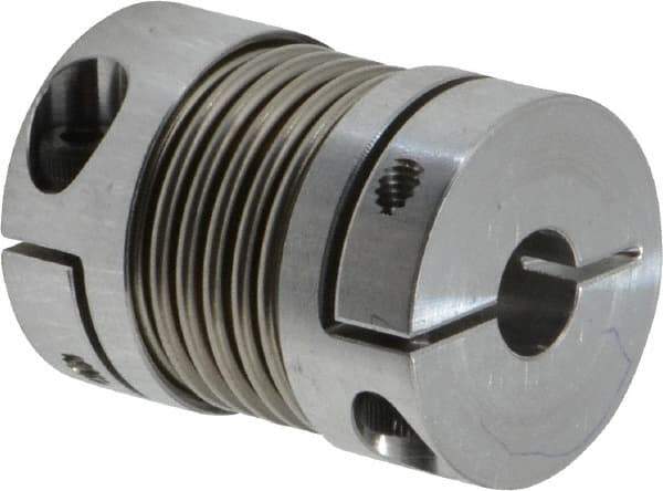 Lovejoy - 1/4" Max Bore Diam, Flexible Bellows Clamp Coupling - 0.984" OD, 1.023" OAL, Aluminum Hub with Stainless Steel Bellows - Benchmark Tooling