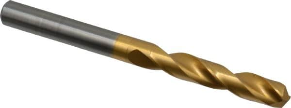 Guhring - 21/64" 140° Solid Carbide Jobber Drill - TiN Finish, Right Hand Cut, Spiral Flute, Straight Shank, 96mm OAL, SU Point - Benchmark Tooling