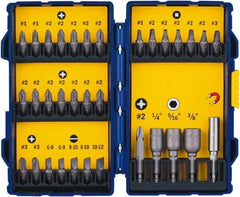 Irwin - 33 Piece, 1/4" Drive Screwdriver Bit Set - #1 to #3 Phillips, 0.05 to 1/4" Hex, 1.27 to 10mm Hex, #1 to #3 Square Recess - Benchmark Tooling