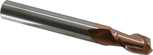 Accupro - 1/2", 1" LOC, 1/2" Shank Diam, 4" OAL, 2 Flute, Solid Carbide Square End Mill - Single End, TiCN Finish, Spiral Flute, 40° Helix, Centercutting, Right Hand Cut, Right Hand Flute - Benchmark Tooling