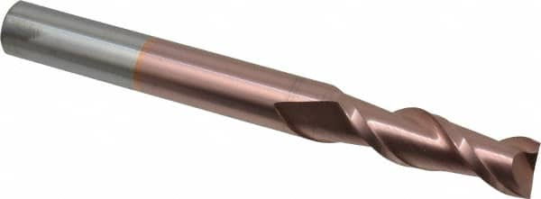 Accupro - 5/8", 2" LOC, 5/8" Shank Diam, 6" OAL, 2 Flute, Solid Carbide Square End Mill - Single End, TiCN Finish, Spiral Flute, 40° Helix, Centercutting, Right Hand Cut, Right Hand Flute - Benchmark Tooling