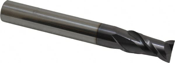Accupro - 1/2", 1" LOC, 1/2" Shank Diam, 4" OAL, 2 Flute, Solid Carbide Square End Mill - Single End, AlTiN Finish, Spiral Flute, 40° Helix, Centercutting, Right Hand Cut, Right Hand Flute - Benchmark Tooling