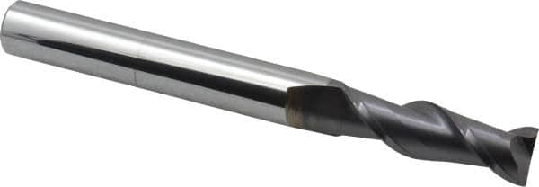 Accupro - 5/8", 2" LOC, 5/8" Shank Diam, 6" OAL, 2 Flute, Solid Carbide Square End Mill - Single End, AlTiN Finish, Spiral Flute, 40° Helix, Centercutting, Right Hand Cut, Right Hand Flute - Benchmark Tooling