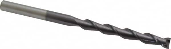 Accupro - 3/8", 3" LOC, 3/8" Shank Diam, 6" OAL, 2 Flute, Solid Carbide Square End Mill - Single End, AlTiN Finish, Spiral Flute, 40° Helix, Centercutting, Right Hand Cut, Right Hand Flute - Benchmark Tooling