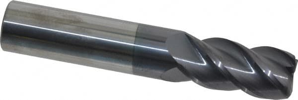 Accupro - 5/8", 4 Flute, Single End, Solid Carbide, 0.06" Corner Radius End Mill - 3-1/2" OAL, 40° Helix, Right Hand Flute, 1-1/4" LOC, Right Hand Cut - Benchmark Tooling