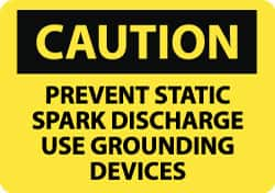 NMC - "Caution - Prevent Static Spark Discharge - Use Grounding Devices", 10" Long x 14" Wide, Pressure-Sensitive Vinyl Safety Sign - Rectangle, 0.004" Thick, Use for Accident Prevention - Benchmark Tooling