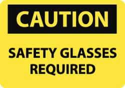 NMC - "Caution - Safety Glasses Required", 10" Long x 14" Wide, Pressure-Sensitive Vinyl Safety Sign - Rectangle, 0.004" Thick, Use for Accident Prevention - Benchmark Tooling