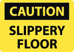 NMC - "Caution - Slippery Floor", 10" Long x 14" Wide, Pressure-Sensitive Vinyl Safety Sign - Rectangle, 0.004" Thick, Use for Accident Prevention - Benchmark Tooling