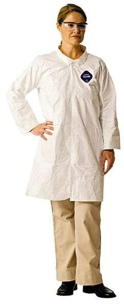 Dupont - Size 4XL White Disposable Chemical Resistant Lab Coat - Tyvek, Snap Front, Open Cuff - Benchmark Tooling