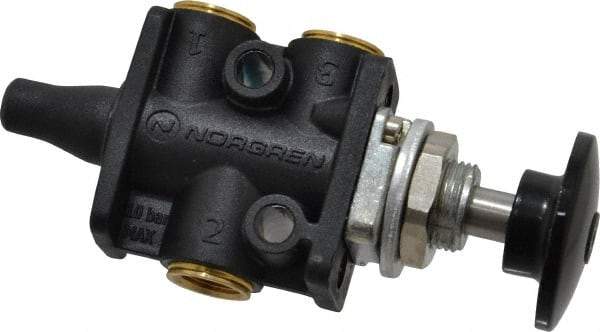 Norgren - 1/8" NPT Packed Spool Valve - Spring Activation, Button, Palm Black & 0.34 CV Rate - Benchmark Tooling