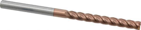 Accupro - 3/8", 3" LOC, 3/8" Shank Diam, 6" OAL, 4 Flute, Solid Carbide Square End Mill - Single End, TiCN Finish, Spiral Flute, 40° Helix, Centercutting, Right Hand Cut, Right Hand Flute - Benchmark Tooling