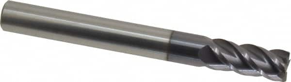 Accupro - 7/16", 1" LOC, 7/16" Shank Diam, 4" OAL, 4 Flute, Solid Carbide Square End Mill - Single End, AlTiN Finish, Spiral Flute, 40° Helix, Centercutting, Right Hand Cut, Right Hand Flute - Benchmark Tooling