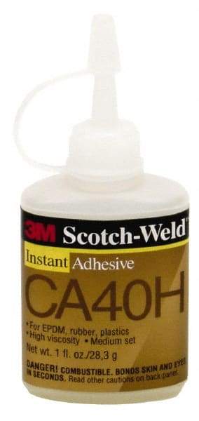 3M - 1 Lb Bottle Yellow Instant Adhesive - Series CA40H, 5 to 30 sec Working Time, 24 hr Full Cure Time, Bonds to Cardboard, Cork Board, Fabric, Fiberglass, Foam, Metal, Paper, Plastic, Rubber & Vinyl - Benchmark Tooling