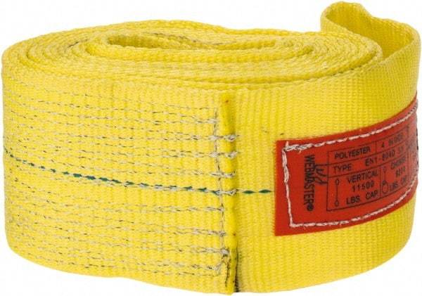 Lift-All - 8' Long x 4" Wide, 11,500 Lb Vertical Capacity, 1 Ply, Polyester Web Sling - 9,200 Lb Choker Capacity, Yellow - Benchmark Tooling