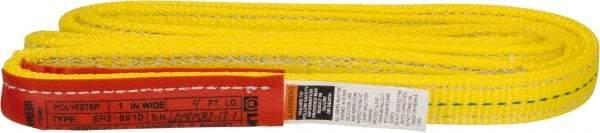 Lift-All - 4' Long x 1" Wide, 6,200 Lb Vertical Capacity, 2 Ply, Polyester Web Sling - 4,900 Lb Choker Capacity, Yellow - Benchmark Tooling