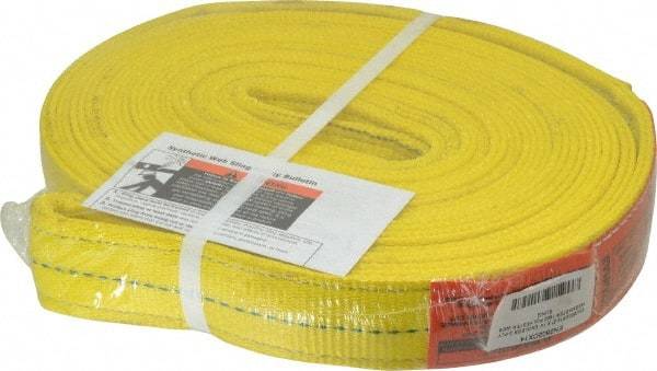 Lift-All - 14' Long x 2" Wide, 12,200 Lb Vertical Capacity, 2 Ply, Polyester Web Sling - 9,800 Lb Choker Capacity, Yellow - Benchmark Tooling