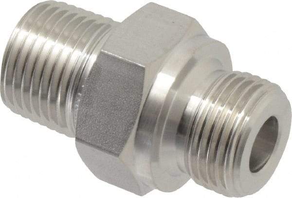 Ham-Let - 3/8" Grade 316 Stainless Steel Pipe Hex Nipple - MNPT x MBSPP End Connections, 7,300 psi - Benchmark Tooling