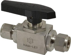Ham-Let - 1/2" Pipe, Stainless Steel, Inline, Two Way Flow, Instrumentation Ball Valve - 3,000 psi WOG Rating, Tee Handle, PTFE Seal, PTFE Seat, Swaglok SS-45S8 - Benchmark Tooling