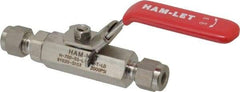 Ham-Let - 1/4" Pipe, Compression x Compression End Connections, Stainless Steel, Inline, Two Way Flow, Instrumentation Ball Valve - 2,000 psi WOG Rating, Locking Lever Handle, Reinforced PTFE Seal, Reinforced PTFE Seat - Benchmark Tooling