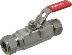 Ham-Let - 3/4" Pipe, Compression x Compression End Connections, Stainless Steel, Inline, Two Way Flow, Instrumentation Ball Valve - 2,000 psi WOG Rating, Locking Lever Handle, Reinforced PTFE Seal, Reinforced PTFE Seat - Benchmark Tooling