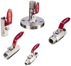 Ham-Let - 1/4" Pipe, MBSPP x FBSPP End Connections, Stainless Steel, Inline, Two Way Flow, Instrumentation Ball Valve - 2,000 psi WOG Rating, Locking Lever Handle, Reinforced PTFE Seal, Reinforced PTFE Seat - Benchmark Tooling
